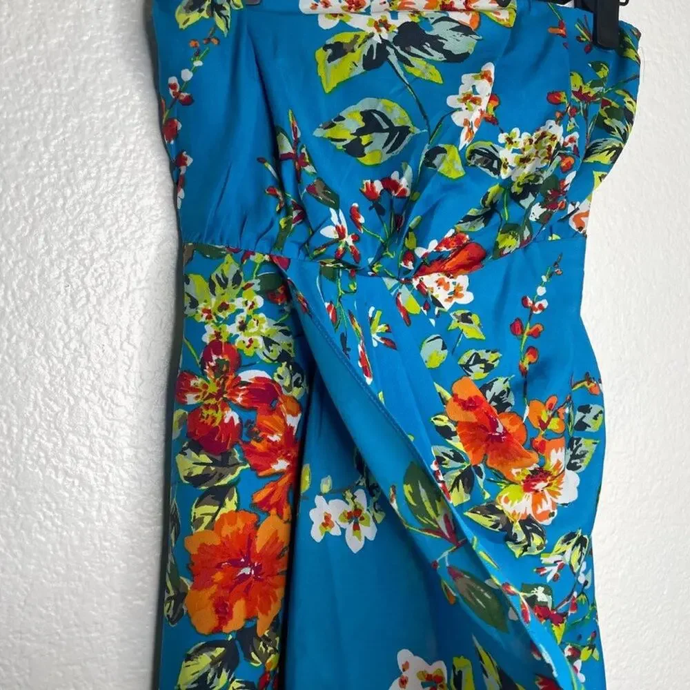 Express Womens Dress Size 0 Strapless Floral Blue Lined Mini Short Casual Wear - Picture 8 of 16
